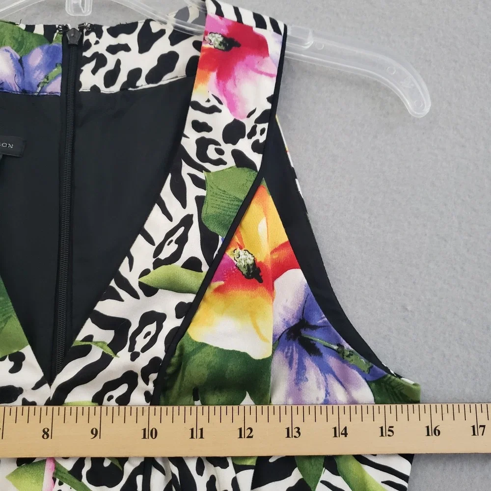 Madison Women Size 4 Tropical Floral Animal Print Sheath Dress V-Neck Cotton Mix - Picture 5 of 15